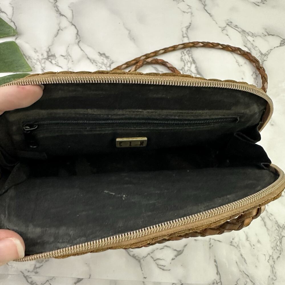 CEM Vintage 90s Woven Leather Cross Body Purse Bag Brown Tan Boho Braided - Picture 6 of 7